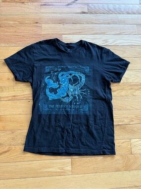 Black Graphic Tee with Teal Mythical Zodiac Scorpionic Design